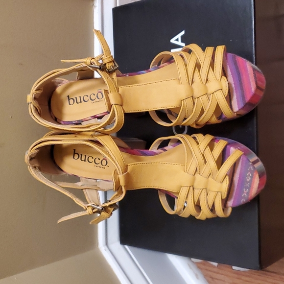 Yellow boho platform sandals wooden platform - Picture 2 of 8